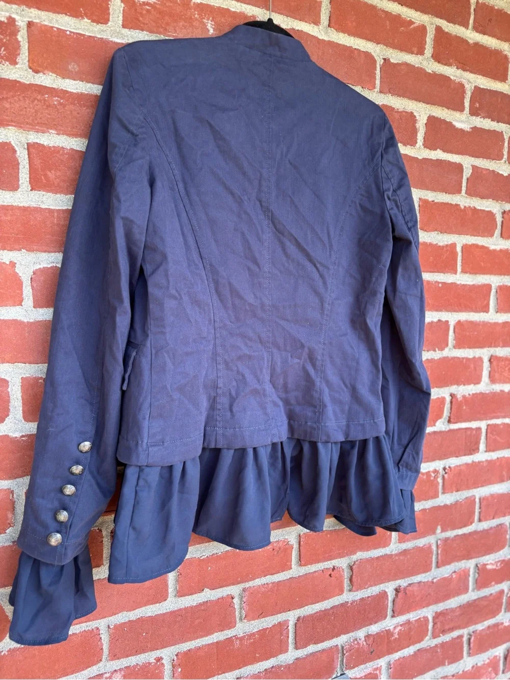 Free People Ruffles Romance Jacket in Navy Military-Style